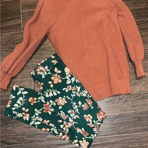 Janie and Jack Orange Sweater and Green Floral Pants Set
